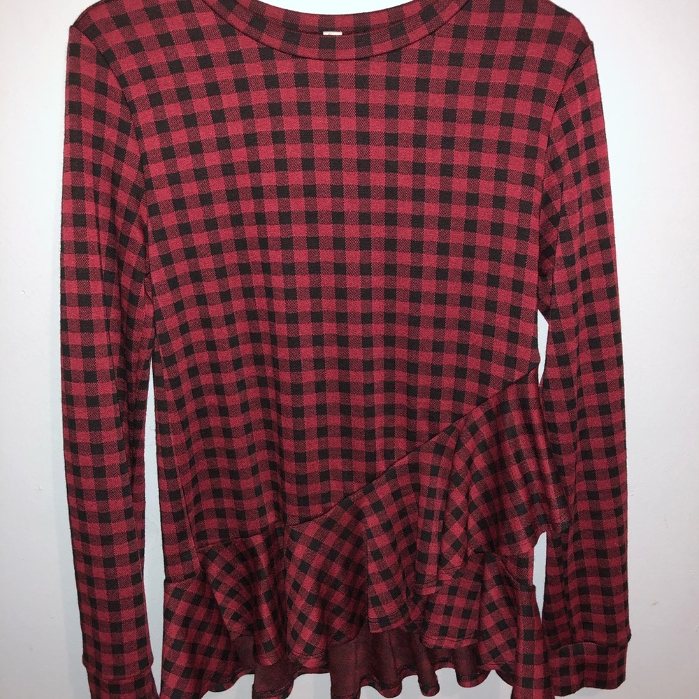 Buffalo plaid ruffled top